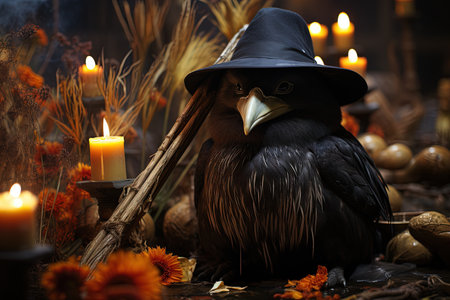 mischievous crow raven bird witch animal, illustrationの素材