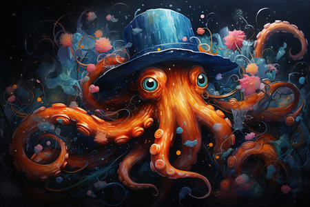 mischievous octopus witch animal, illustrationの素材