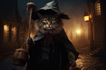 playful cat witch animal, illustrationの素材