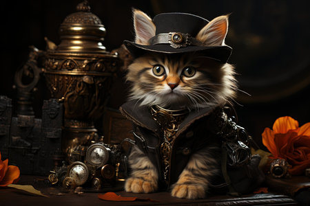 Kitten cat baby puppy animal Steampunk, illustrationの素材