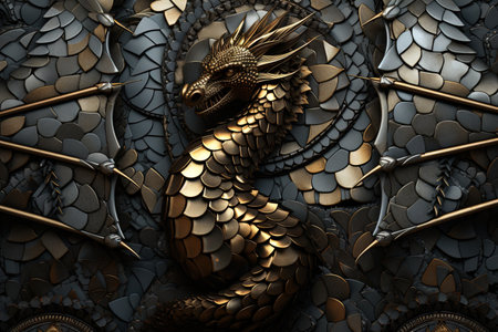 A dragon skin scales detail close up Steampunk, illustrationの素材