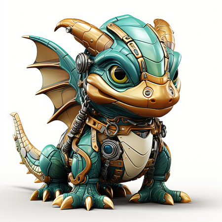 A Cute baby dragon puppy character Steampunk, illustration isolated on white backgroundの素材