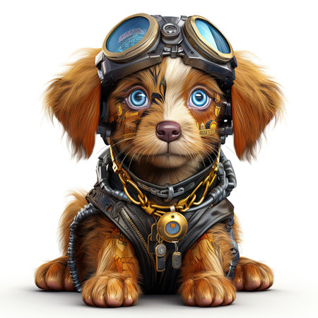 A Cute puppy dog Steampunk illustration isolated on white backgroundの素材