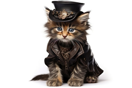 A Cute kitten cat Steampunk illustration isolated on white backgroundの素材