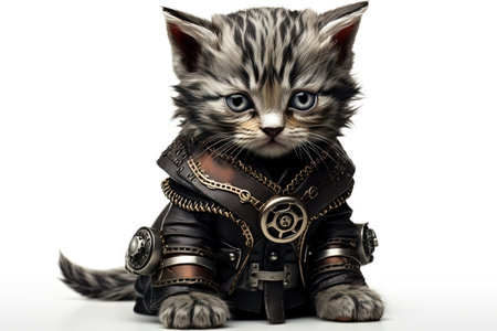 A Cute kitten cat Steampunk illustration isolated on white backgroundの素材