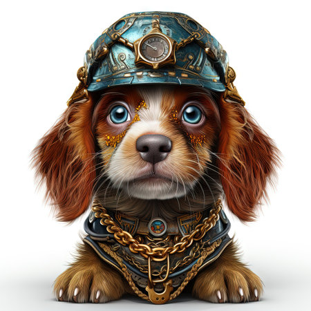 A Cute puppy dog Steampunk illustration isolated on white backgroundの素材
