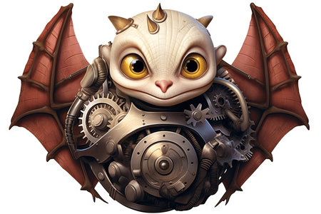 A Cute baby dragon puppy character Steampunk, illustration isolated on white backgroundの素材