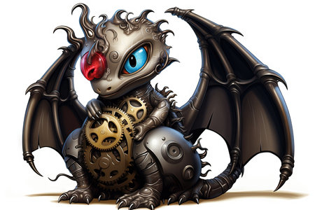 A Cute baby dragon puppy character Steampunk, illustration isolated on white backgroundの素材