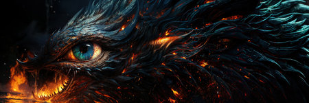 A flaming powerful dragon Steampunk, illustrationの素材