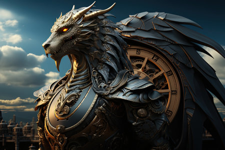 A Majestic dragon character Steampunk illustrationの素材