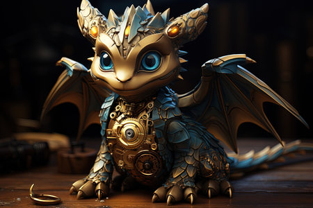 A Cute baby dragon puppy character Steampunk, illustrationの素材