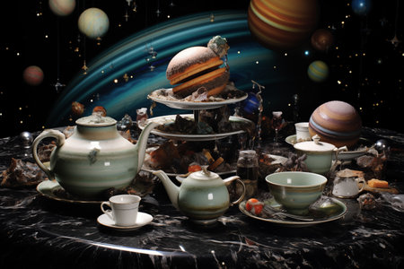 An Interstellar tea party set with planetsの素材