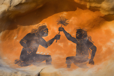 a petroglyph prehistoric painting caveman smoking weed ganja illustrationの素材