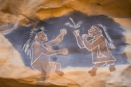 a petroglyph prehistoric painting caveman smoking weed ganja illustrationの素材