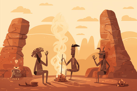 a petroglyph prehistoric painting caveman smoking weed ganja illustration cartoonの素材