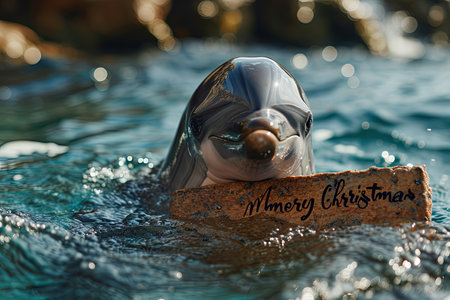 A dolphin merry christmas sign illustrationの素材