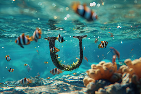 The letter U with ocean underwater animal alphabetの素材