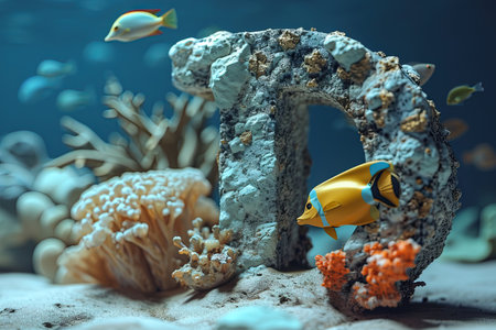 The letter D with ocean underwater animal alphabetの素材