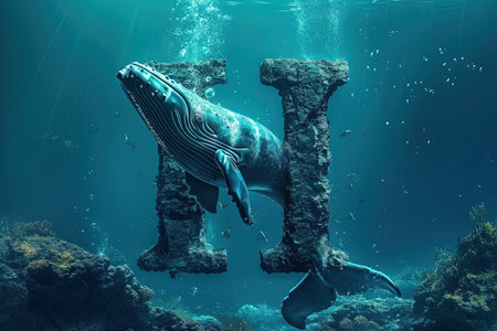 letter H with whale underwater animal alphabetの素材