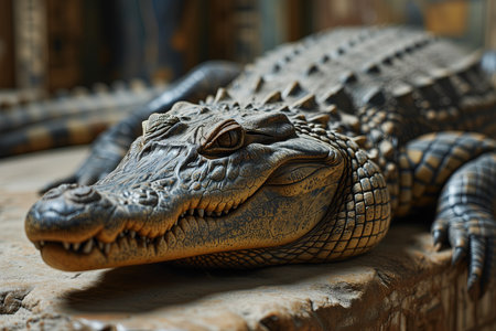 Sobek: The Celestial Crocodile A menacing crocodile deity, Sobek guards the Nile's secrets and presides over the underworld ancient egypt hieroglyphs backgroundの素材