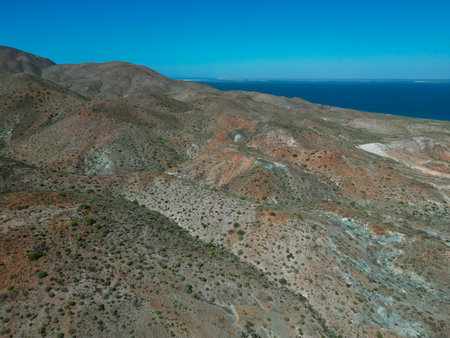 baja california sur volcanic rocks of bahia magdalena aerial view panorama lnadscape with droneの写真素材