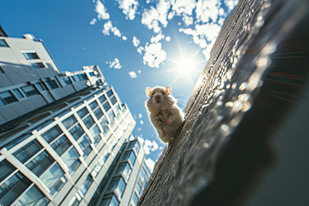 A Giant Hamster Parkour: a cityscape transformed into an obstacle course where giant hamsters showcase incredible parkour skills, leaping from skyscraper to skyscraperの素材