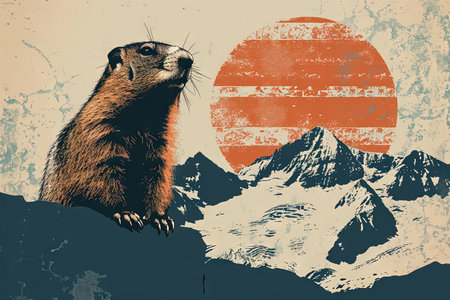 retro style Happy marmot groundhog day poster bannerの素材