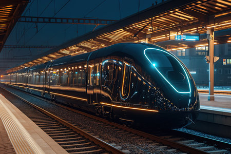 The futuristic orient express train arriving in european capital cityの素材