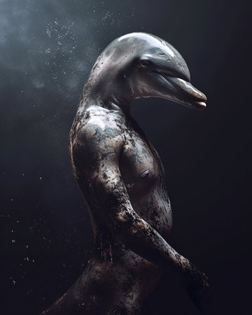 dolphin human animal hybrid in dark backgroundの素材