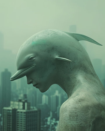 dolphin human animal hybrid in dark backgroundの素材