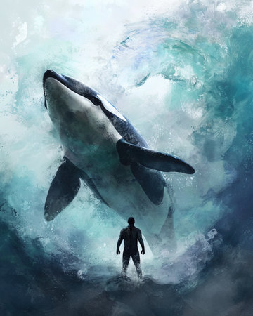 An Orca killer whale and human underwater backgroundの素材