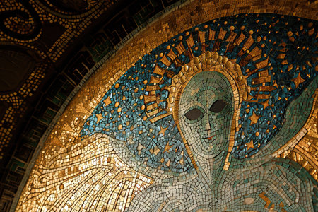 An alien shape mosaic on alien temple ceilingの素材