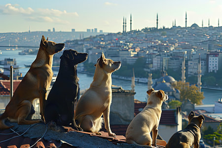 Istanbul Canine Cirque: A group of stray dogs, each with unique talents, forms a traveling circus, performing acrobatics, juggling, and balancing acts on the rooftops of Istanbulの素材