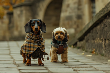 A cartoon dachshund dog in the villageの素材