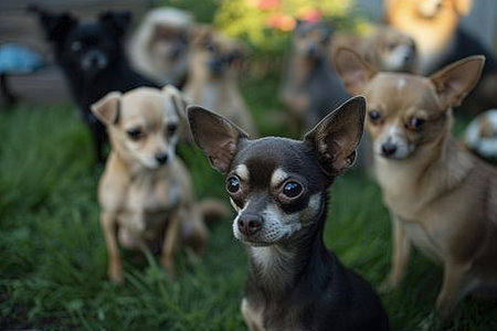 The Midnight Mutts: A pack of mischievous pups, led by the cunning Chihuahua, Pepper, moonlight as urban Robin Hoods, stealing treats from the rich and delivering them to the hungry stray pups.の素材