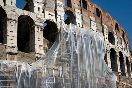 The colosseum Rome wrapped in plasticの素材