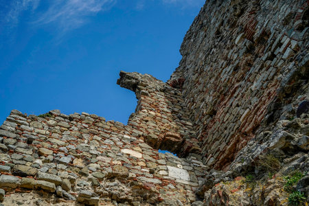 Fortress Ruins of Yoros Castle, Yoros Kalesi, or Genoese Castle, an ancient Byzantine castle at the confluence of Bosphorus and Black Sea in Anadolu Kavagi, Istanbul, Turkey.の写真素材