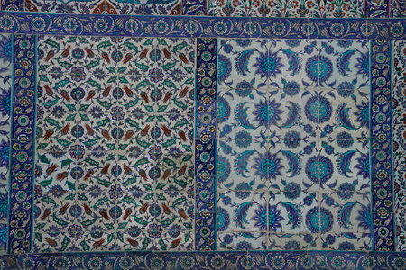 Detail of ceramic tile wall in Eyup Sultan Camii Mosque, Istanbul, Turkey