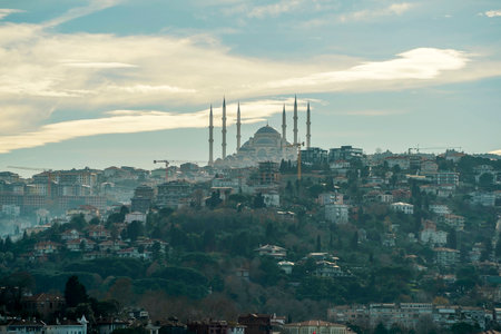 Camlica Mosque view from Istanbul Turkey, Bosphorus cruiseの写真素材
