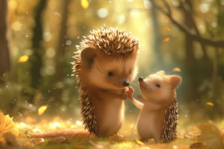Cute Hedgehog Hair Stylist expertly styling the spines of other animals in a cozy woodland salonの素材