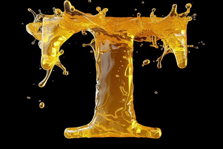 T Alphabet Letter Liquid 3D, isolated on black backgroundの素材