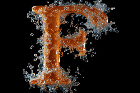 F Alphabet Letter Liquid 3D, isolated on black backgroundの素材