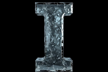 I Alphabet Letter Liquid 3D, isolated on black backgroundの素材