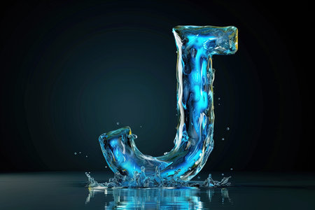 J Alphabet Letter Liquid 3D, isolated on black backgroundの素材