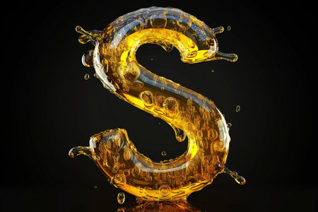 S Alphabet Letter Liquid 3D, isolated on black backgroundの素材