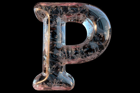 P Alphabet Letter Liquid 3D, isolated on black backgroundの素材