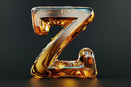 Z Alphabet Letter Liquid 3D, isolated on black backgroundの素材