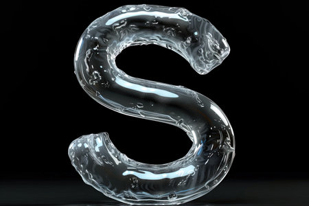 S Alphabet Letter Liquid 3D, isolated on black backgroundの素材