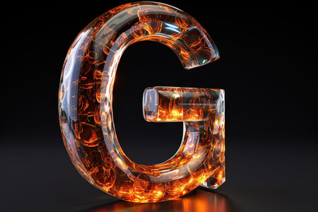 G Alphabet Letter Liquid 3D, isolated on black backgroundの素材