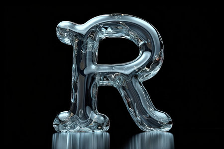 R Alphabet Letter Liquid 3D, isolated on black backgroundの素材